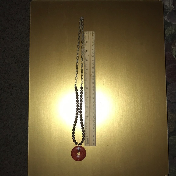 Jewelry Red Stone Pendant Brown Pearly Silver Necklace Poshmark